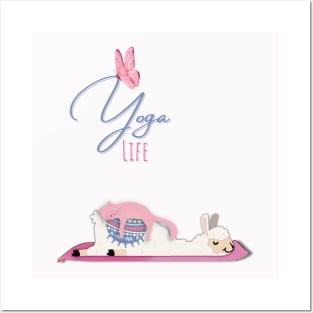 Llama and a cute, funny cat doing yoga Posters and Art